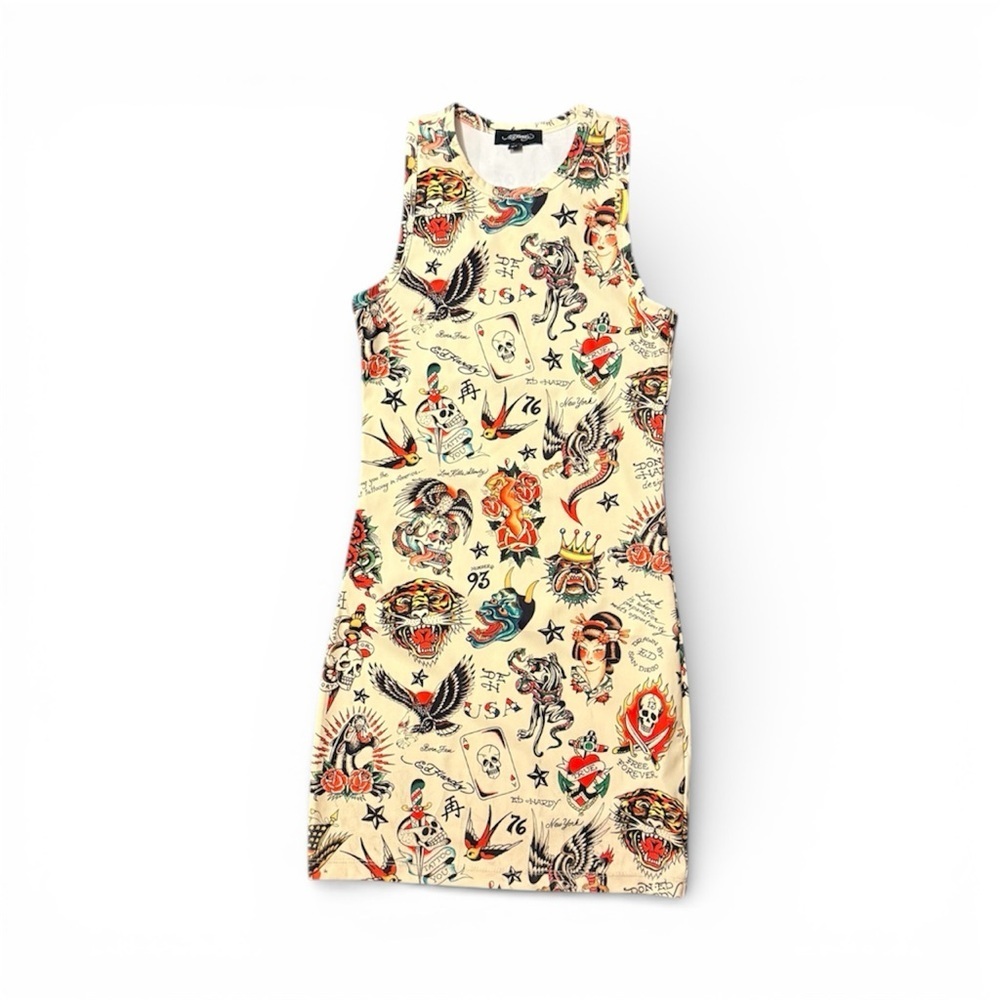 Ed Hardy Printed Mini Body Con Dress- XS